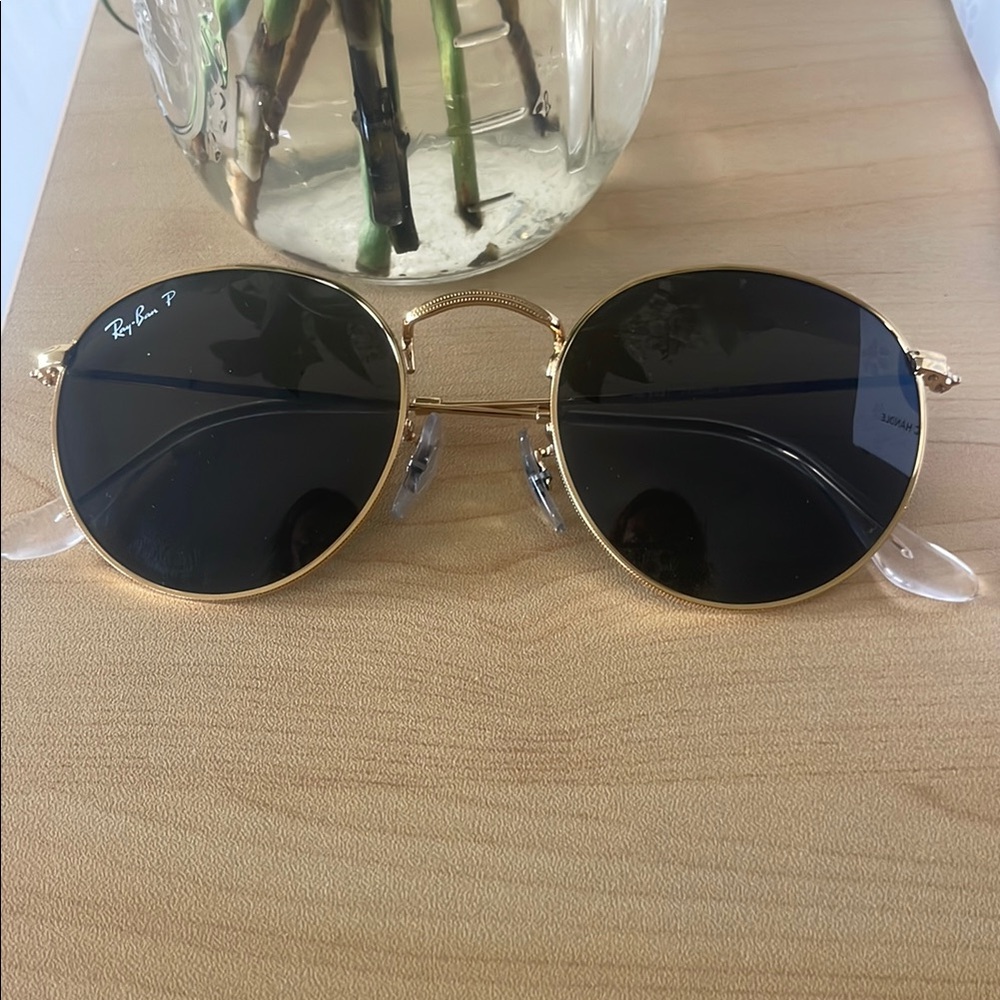Ray-Ban Gold and Black Round Sunglasses